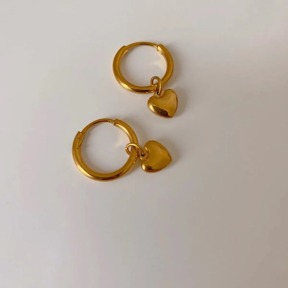 18K Gold Plated Golden Heart Hoop Earrings